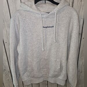 Suspicious Antwerp Gray Graphic Hoodie World Globe Streetwear Pullover Small